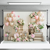 Aperturee - Aperturee Romantic Balloon Pink Floral Valentines Day Backdrop